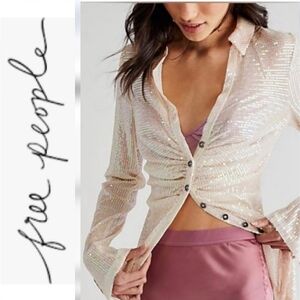 Free People Champagne Dreams Sequin Shirtee
